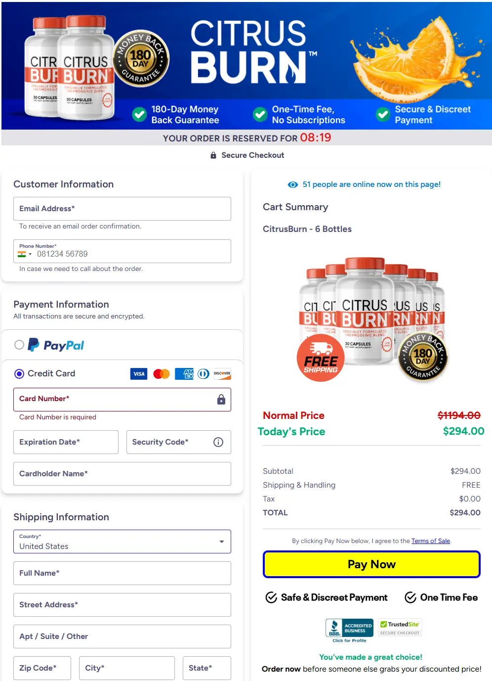 CitrusBurn Cart Section